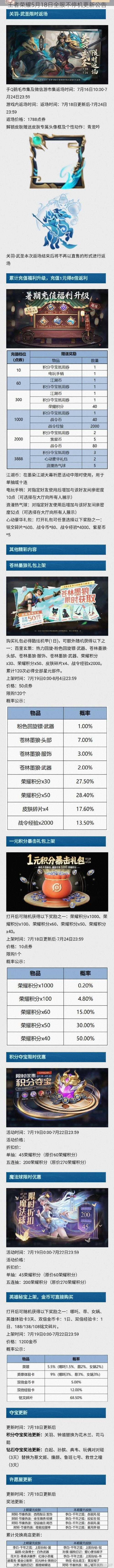 王者荣耀5月18日全服不停机更新公告